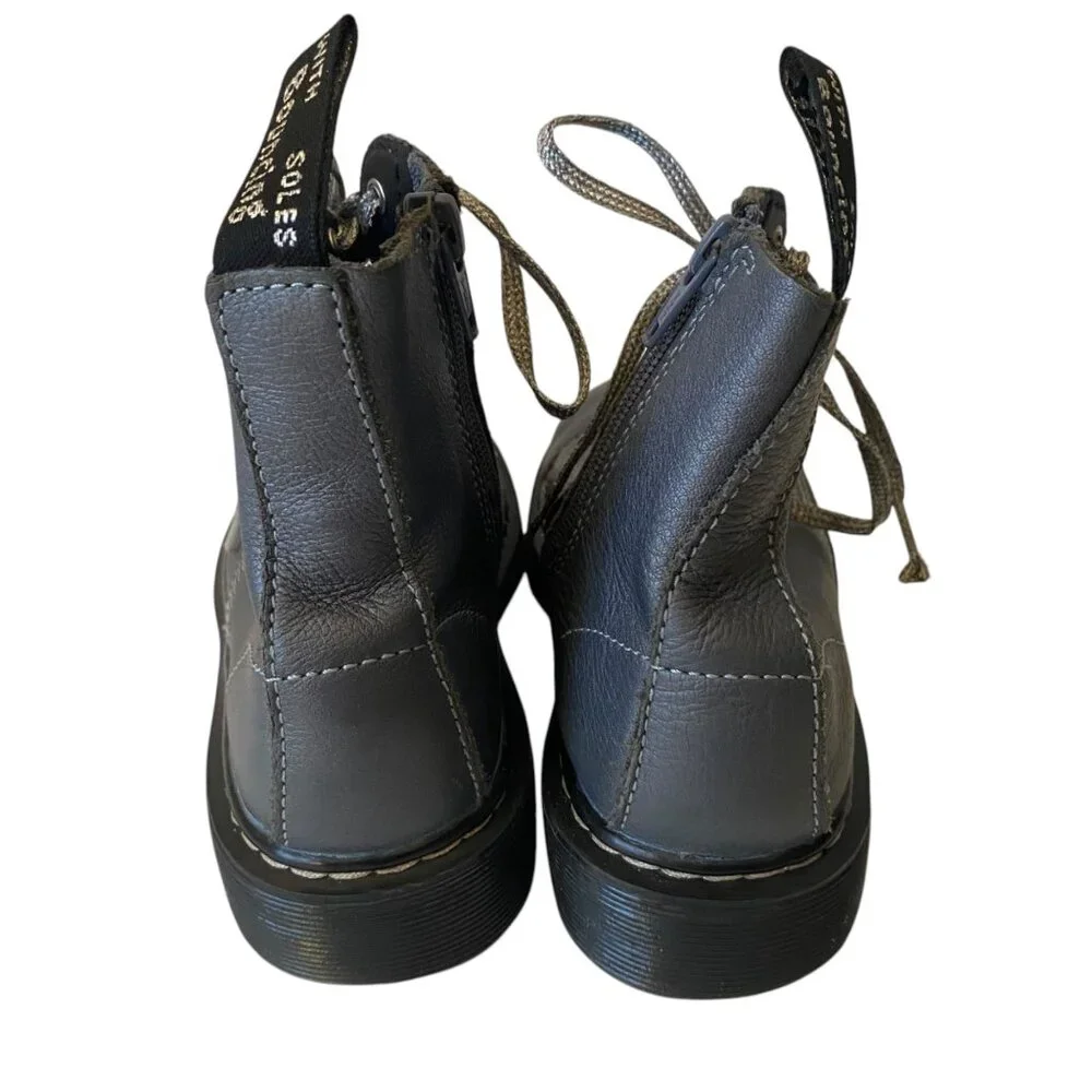 Dr. Martens Pascal-J Blue Leather Lace-Up Boots US 1 EU 32 Youth Kids‎